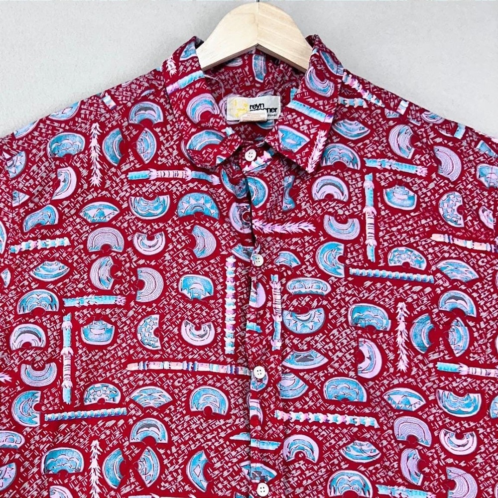Vintage Reyn Spooner Aloha Shirt Mens Large Red Paisley Hawaiian Camp Beach 80s